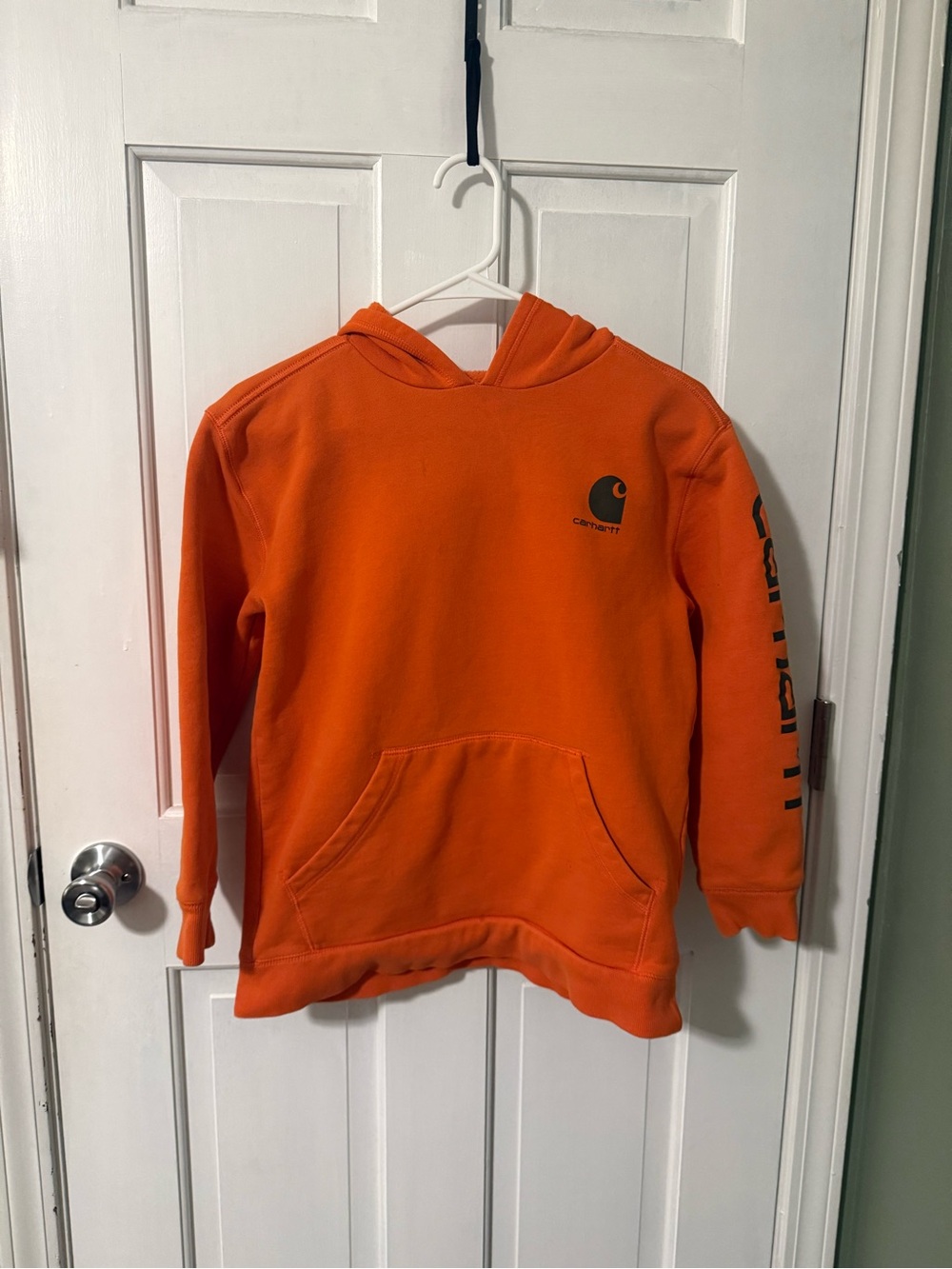 Carhartt Kids Orange Pullover Hoodie with Logo Sleeve